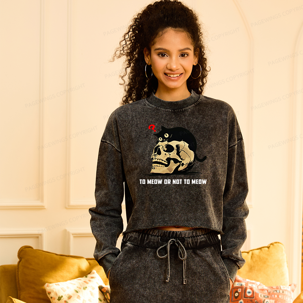 Pagewings To Meow Or Not To Meow Washed Crop Sweatshirt