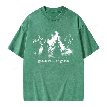 Pagewings Girls Will Be Girls Unisex Washed T-shirt