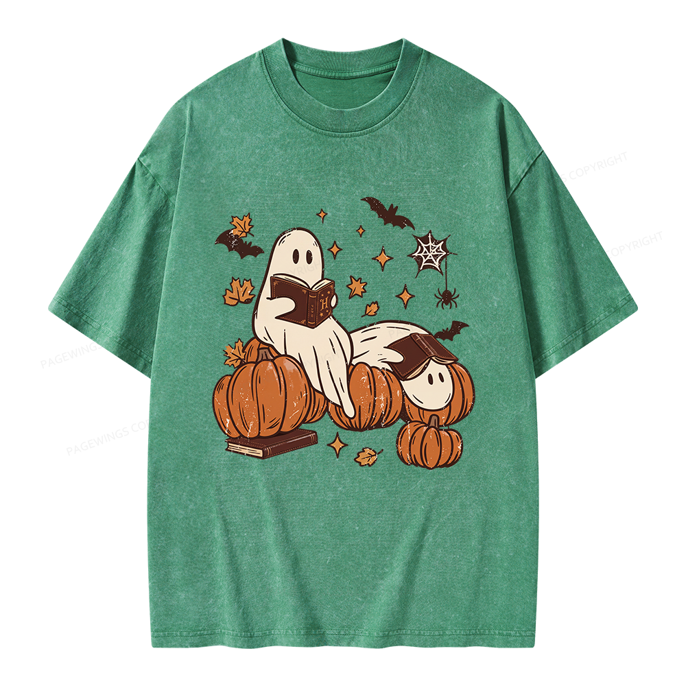 Pagewings Ghost Reading Unisex Washed T-shirt