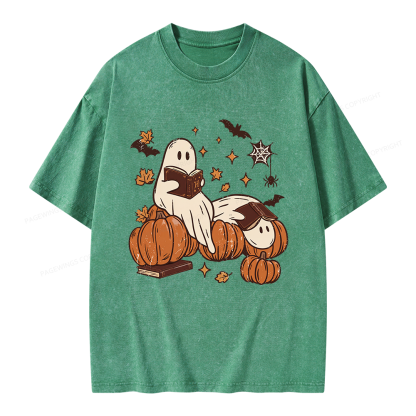 Pagewings Ghost Reading Unisex Washed T-shirt
