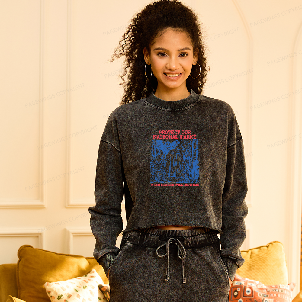 Pagewings Protect Our Parks Vintage Camping 16403 Bookish Washed Crop Sweatshirt