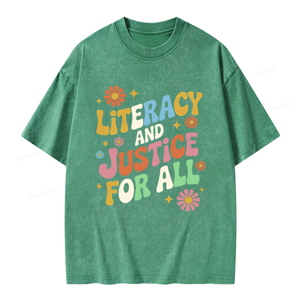 Pagewings Literacy And Justice For All Unisex Washed T-shirt