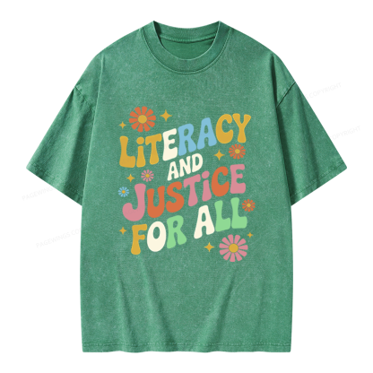 Pagewings Literacy And Justice For All Unisex Washed T-shirt