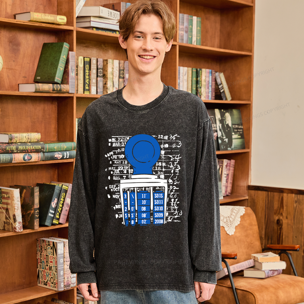 Pagewings Books Library Stamp Unisex Washed Long Sleeve T-shirt