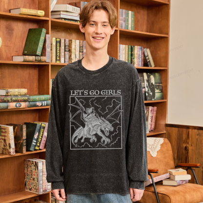 Pagewings Retro Dragon Rider Unisex Washed Long Sleeve T-shirt