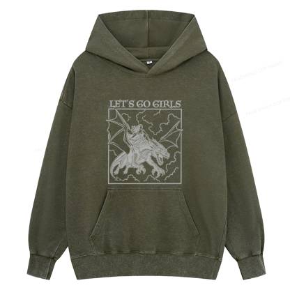 Pagewings Retro Dragon Rider Unisex Washed Hoodie