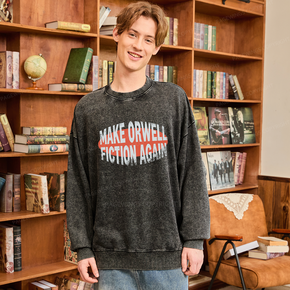 Pagewings Make Orwell Fiction Again Unisex Washed Sweatshirt