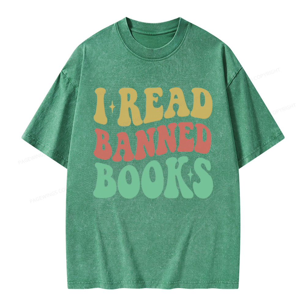 Pagewings Vintage I Read Banned Books Unisex Washed T-shirt