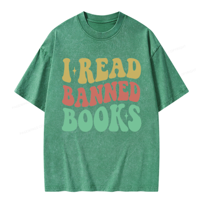 Pagewings Vintage I Read Banned Books Unisex Washed T-shirt