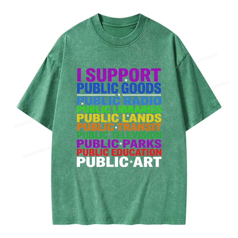 Pagewings I Support Public Libraries Unisex Washed T-shirt