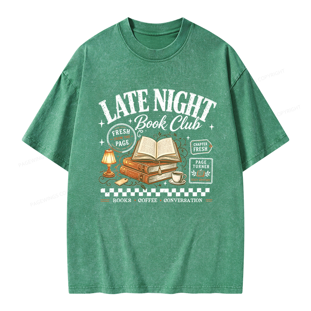 Pagewings Late Night Book Club Unisex Washed T-shirt