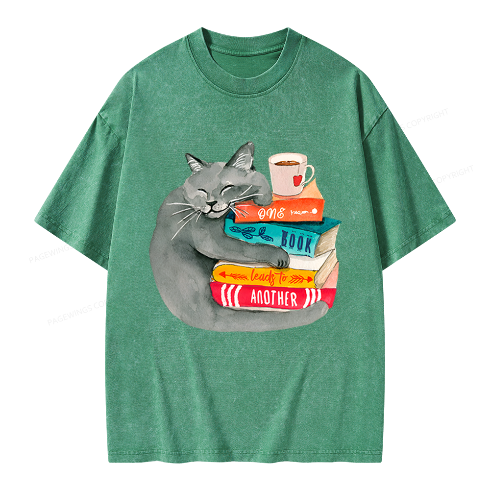 Pagewings Book Lover Cat Unisex Washed T-shirt