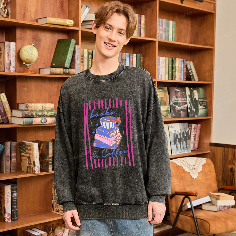 Pagewings Books and Coffee Unisex Washed Sweatshirt