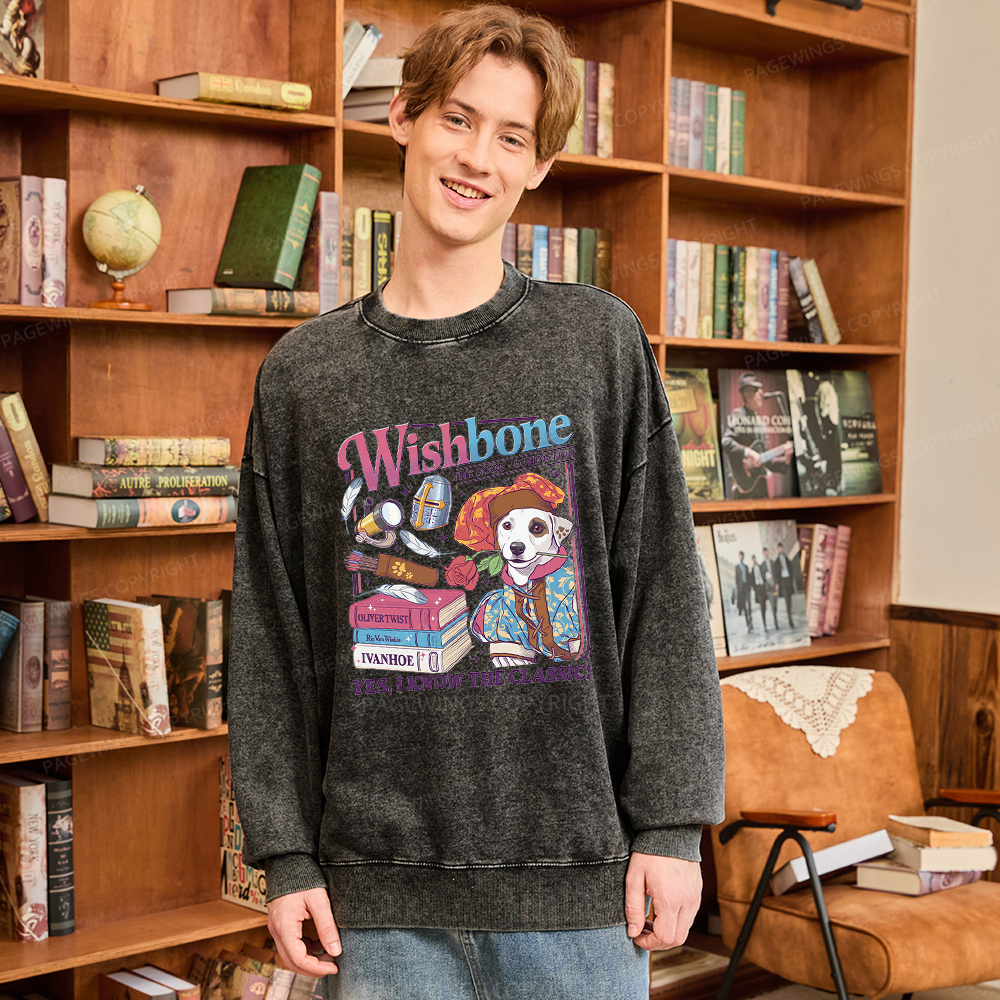 Pagewings Wishbone Dog Unisex Washed Sweatshirt