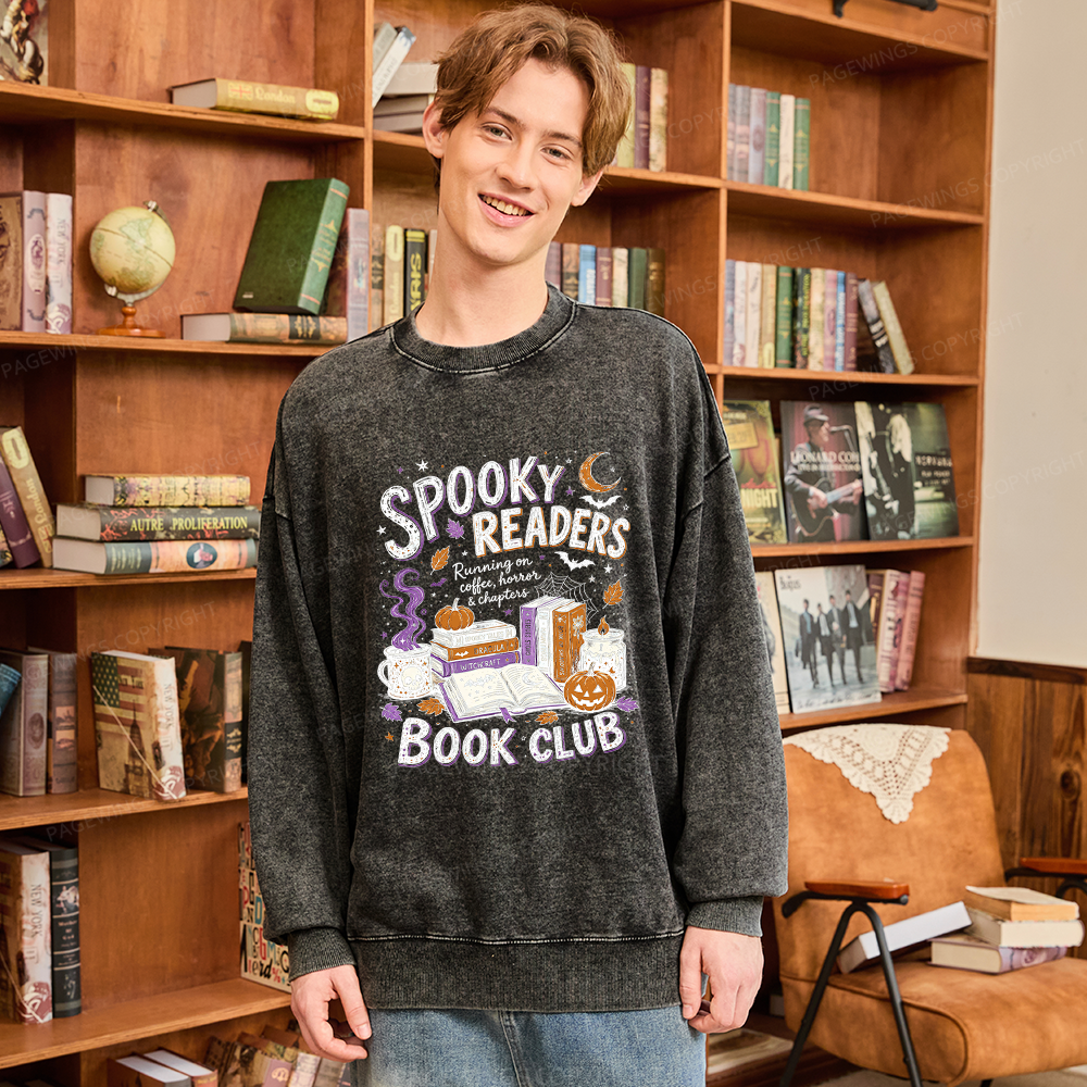 Pagewings Spooky Readers Book Club Unisex Washed Sweatshirt