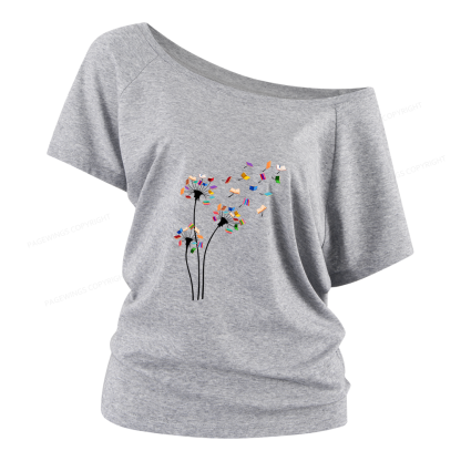 Pagewings Cute Dandelion Books Flower Fly Women Off Shoulder T-shirts