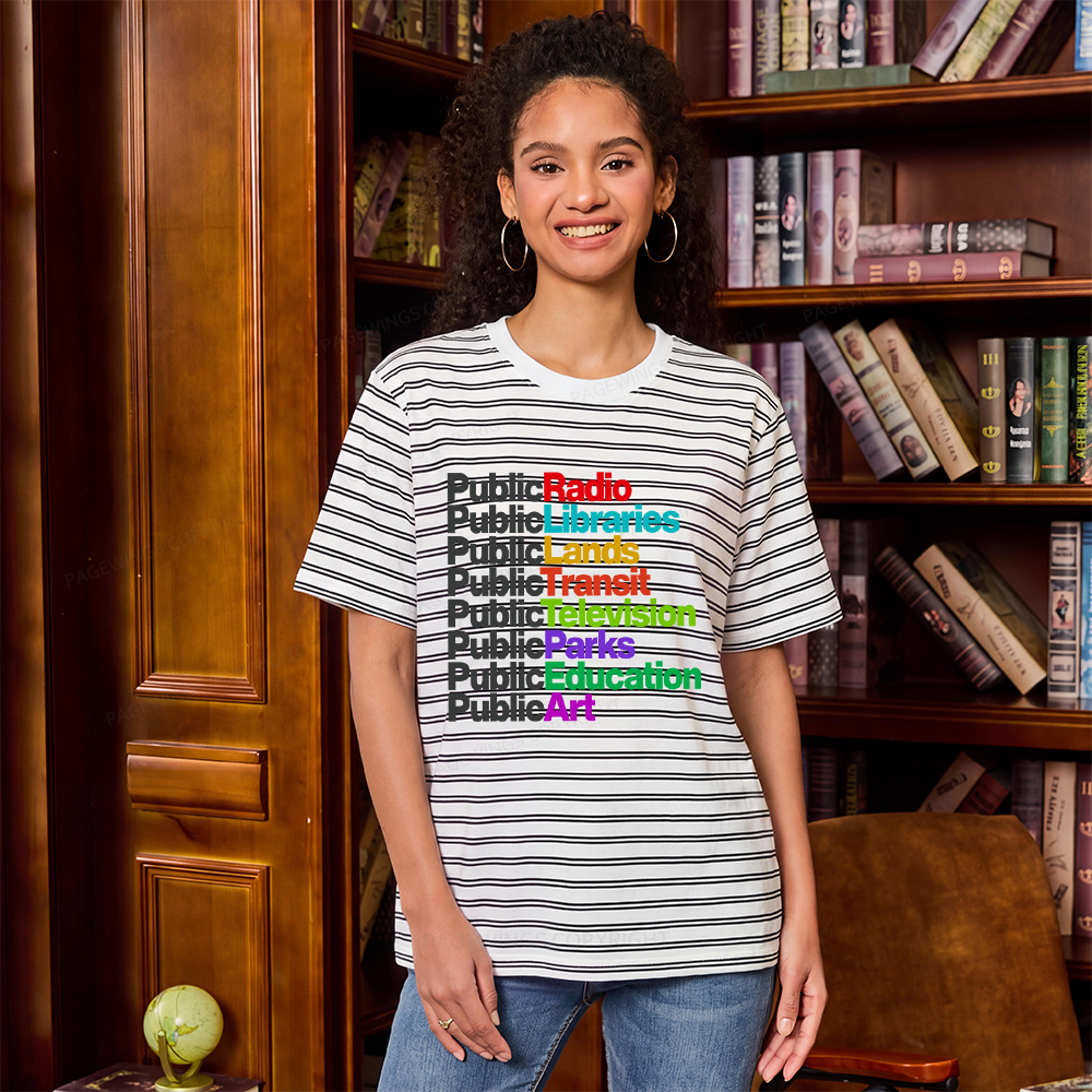 Pagewings Public Libraries Unisex Striped T-Shirt