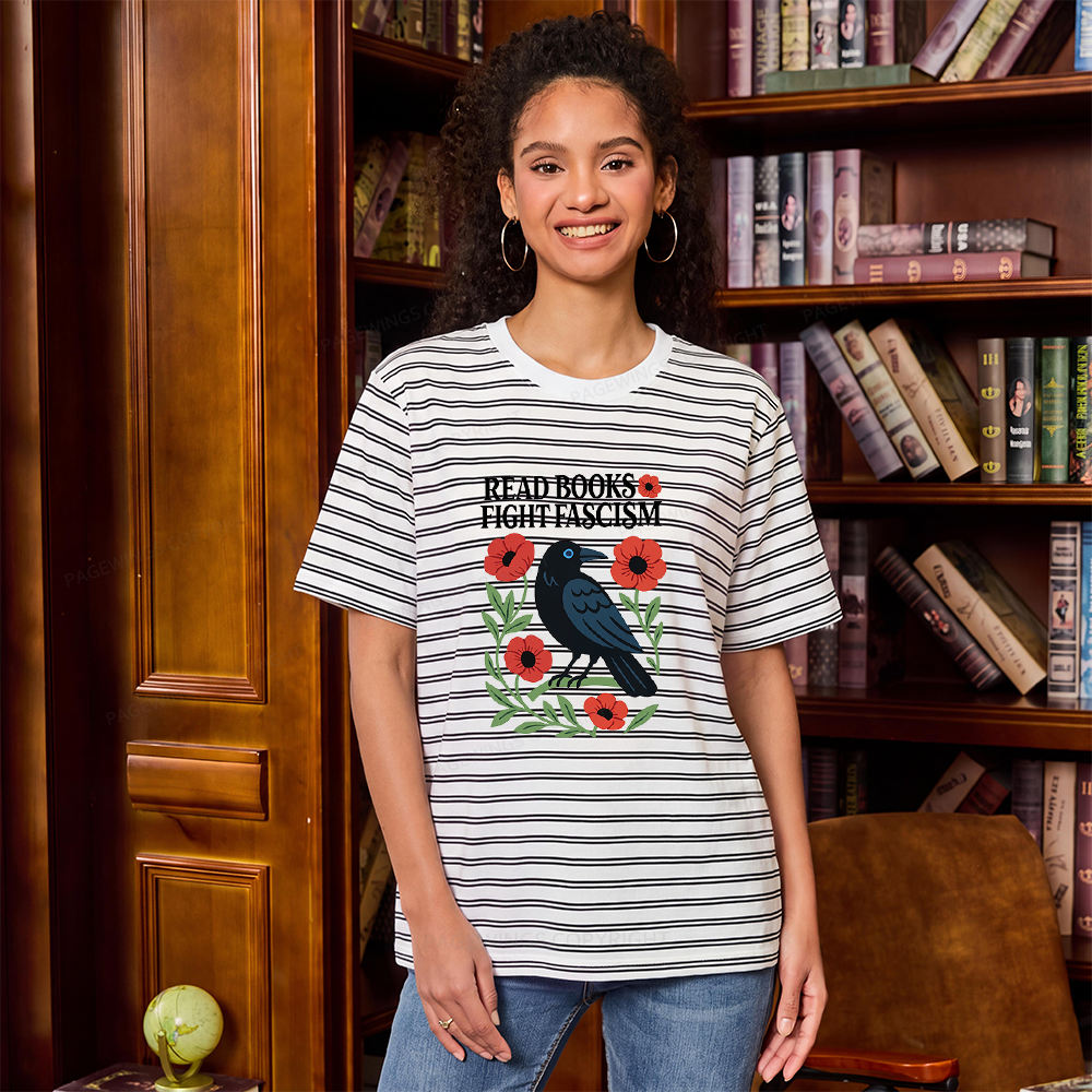 Pagewings Read Books Fight Fascism Unisex Striped T-Shirt