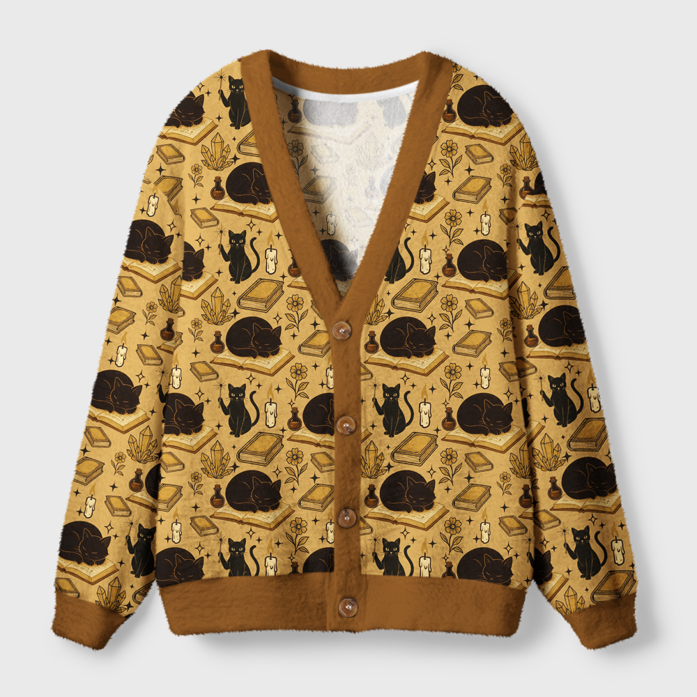 Pagewings Cats And Reading Light Knit Unisex Cardigan Sweaters