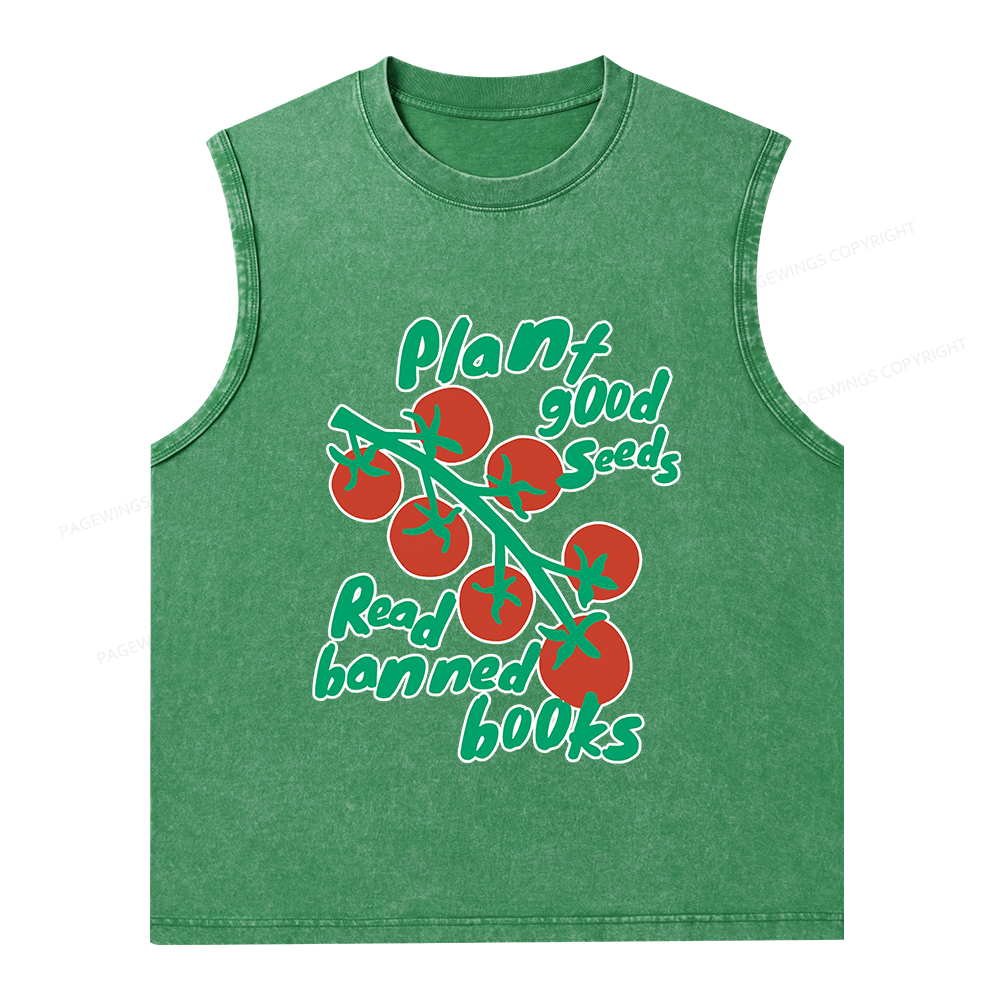 Pagewings Plant Good Seeds Read Banned Books Unisex Washed Tank Top