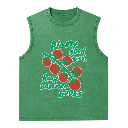 Pagewings Plant Good Seeds Read Banned Books Unisex Washed Tank Top