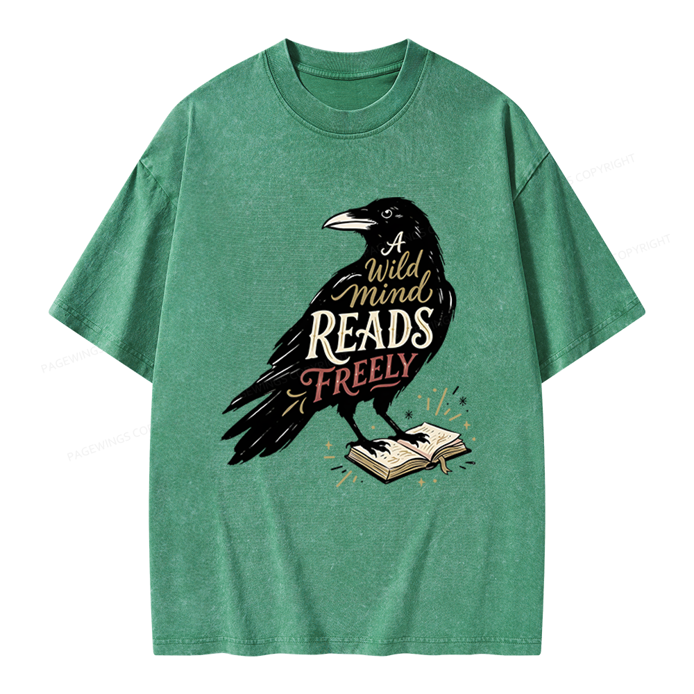 Pagewings A Wild Mind Reads Freely Unisex Washed T-shirt