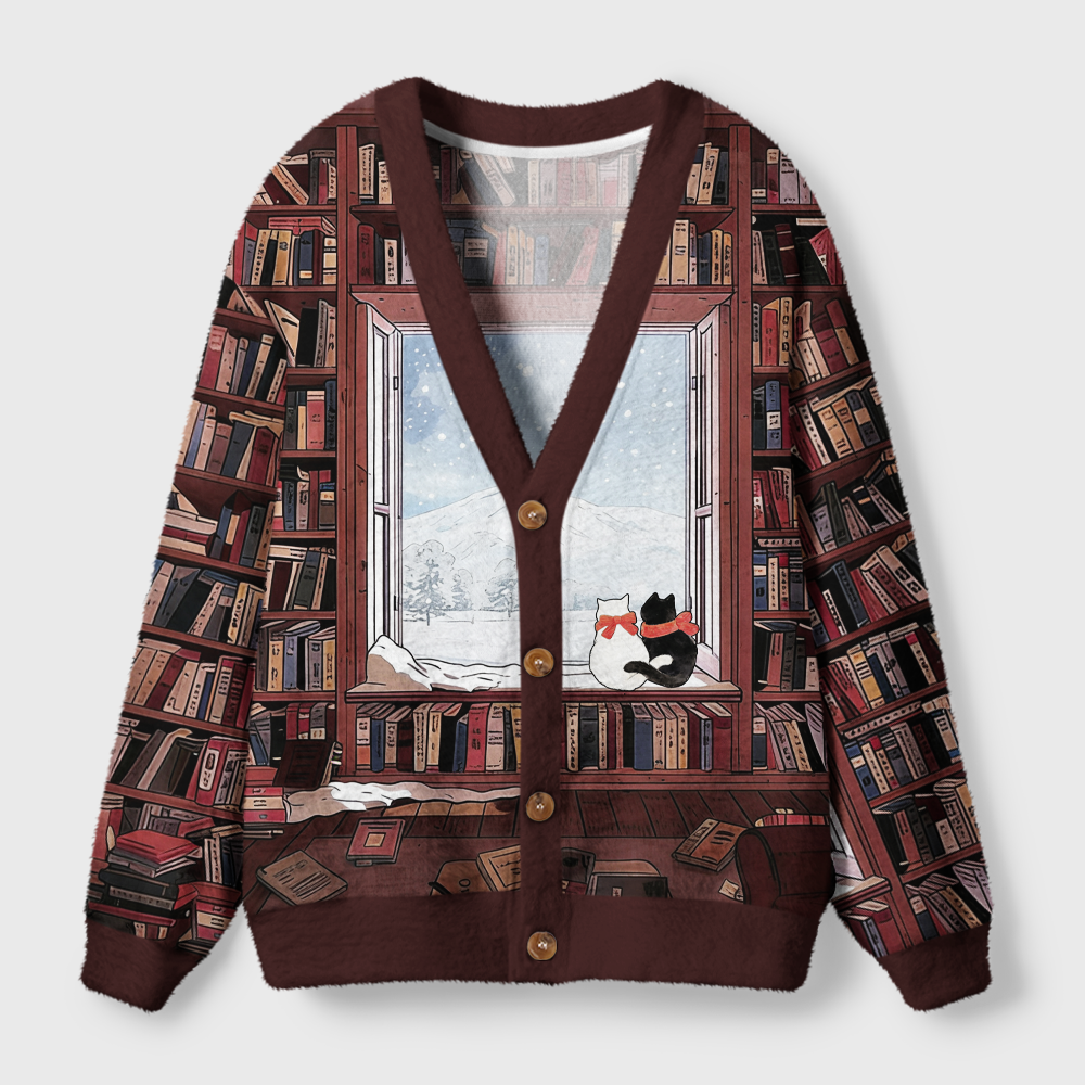Pagewings Winter Cat Light Knit Unisex Cardigan Sweaters