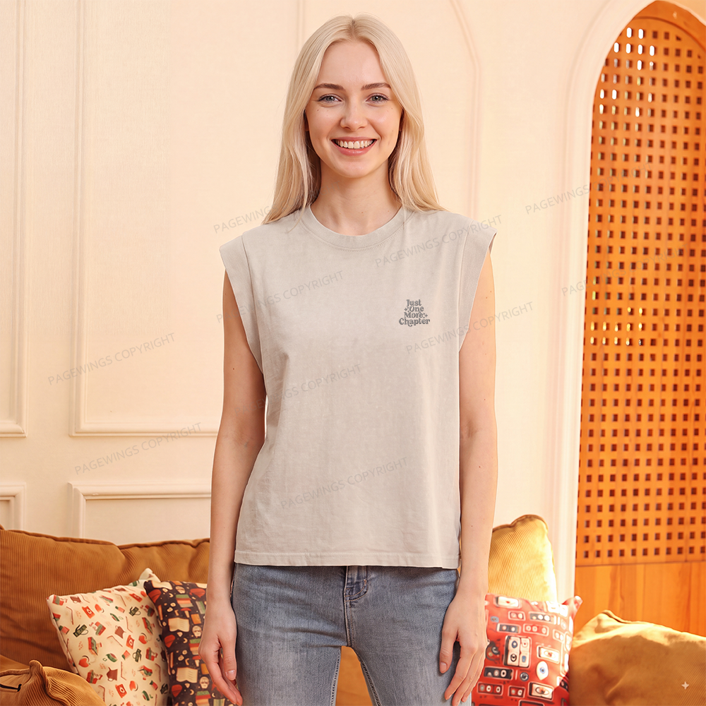 Pagewings Embroidered Just One More Chapter Women's Washed Tank Top