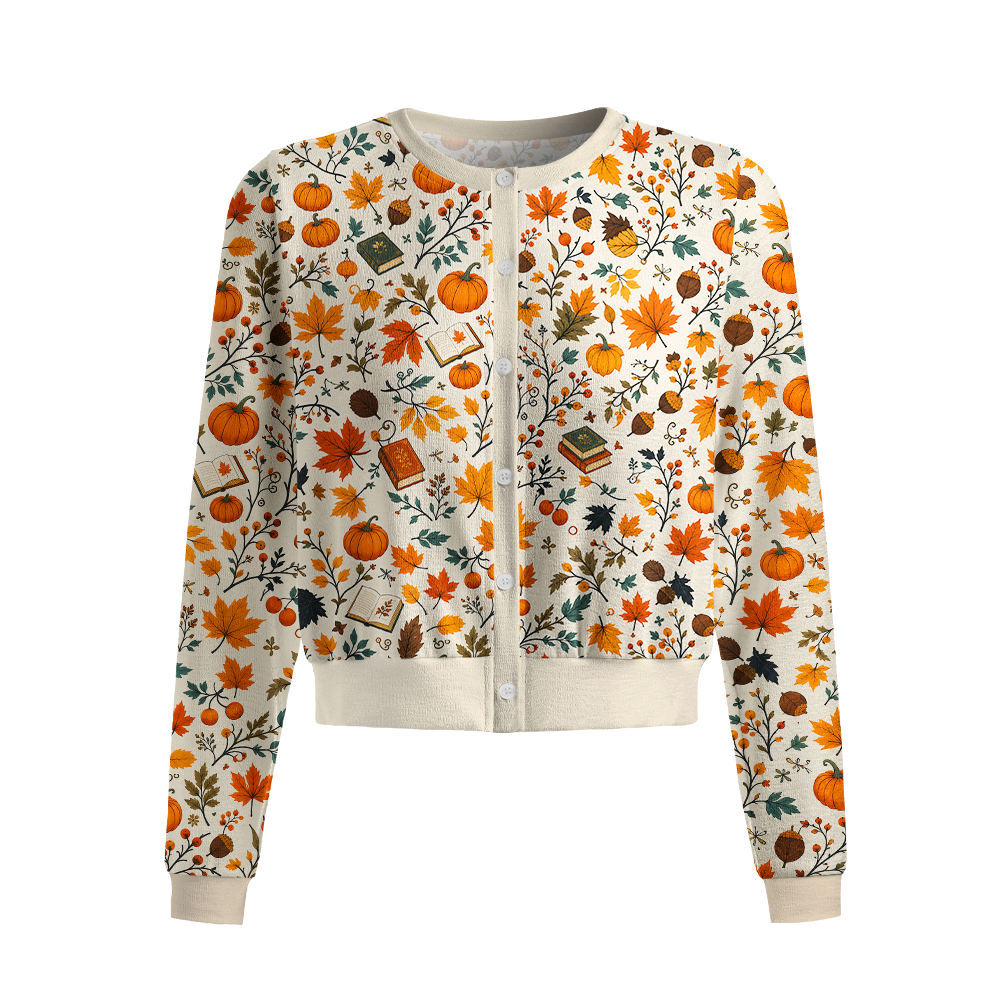 Pagewings Halloween Bookish Crew Neck Cardigan Sweaters
