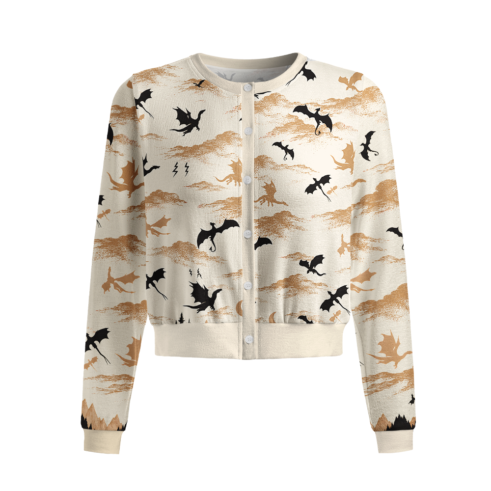 Pagewings Book Dragon Crew Neck Cardigan Sweaters