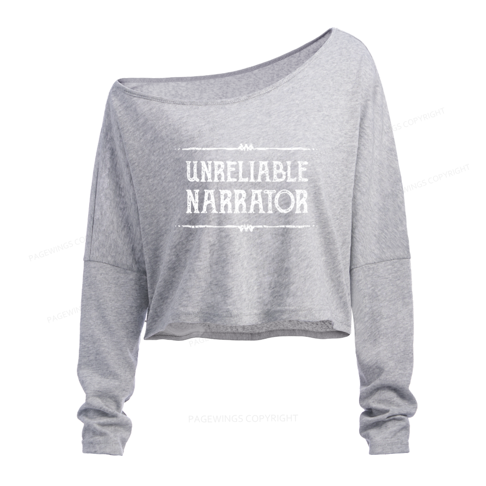 Pagewings Unreliable Narrator Slouchy Long Sleeve Off Shoulder T-shirt