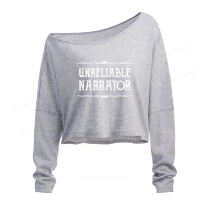 Pagewings Unreliable Narrator Slouchy Long Sleeve Off Shoulder T-shirt