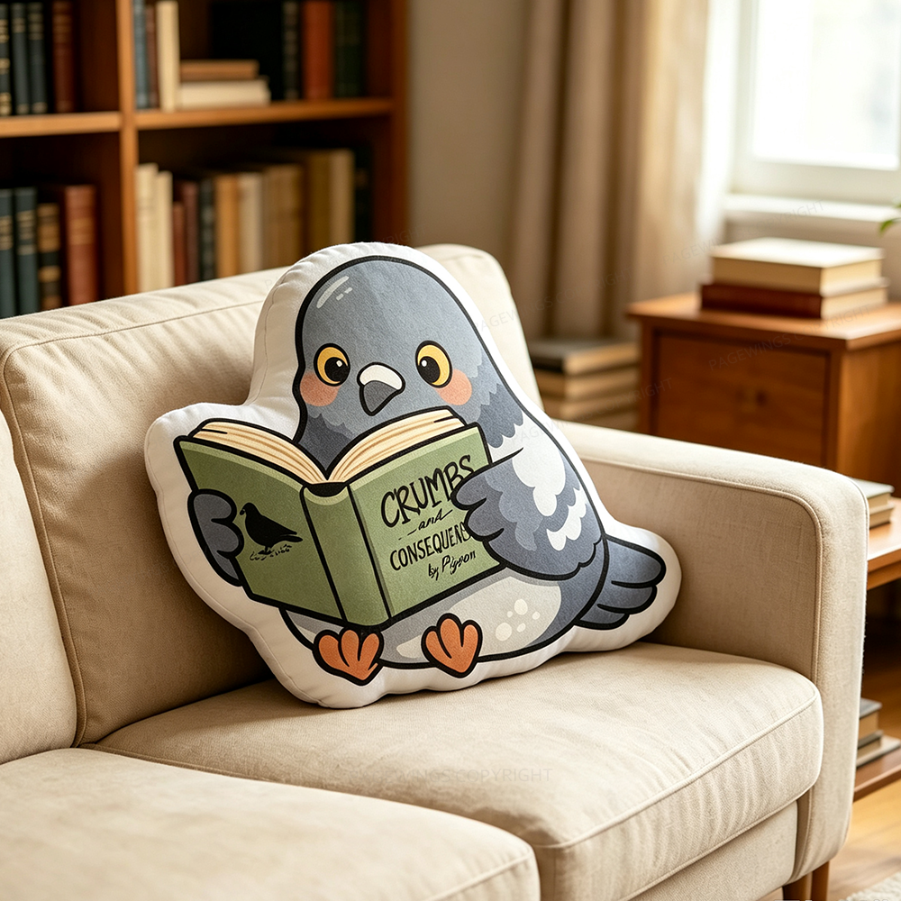 Pagewings Reading Pigeon Shaped Throw Pillow