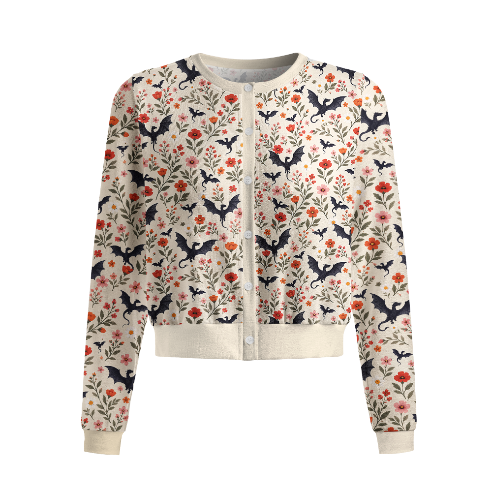 Pagewings Book Dragon Crew Neck Cardigan Sweaters