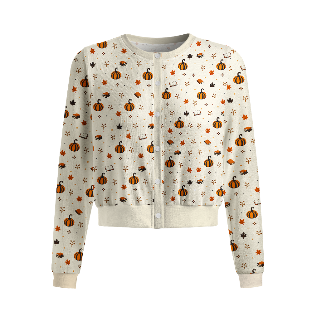 Pagewings Halloween Bookish Crew Neck Cardigan Sweaters