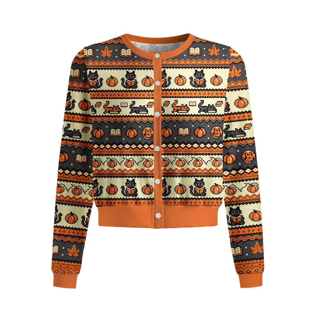 Pagewings Halloween Bookish Crew Neck Cardigan Sweaters
