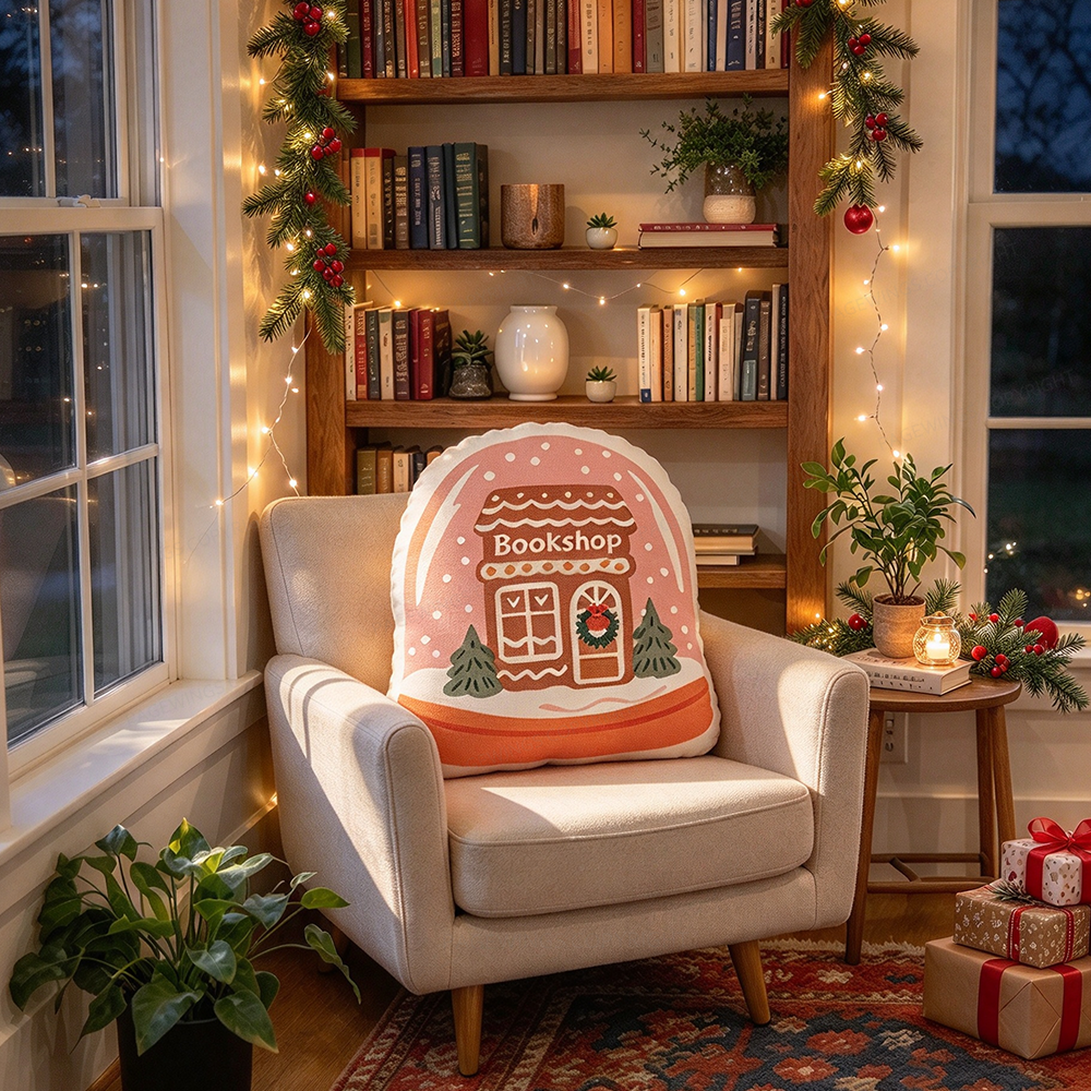 Pagewings Christmas Bookshop Shaped Throw Pillow
