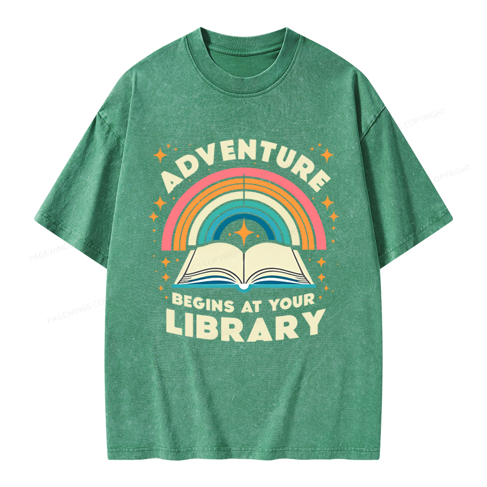 Pagewings Adventure Begins At Your Library Unisex Washed T-shirt