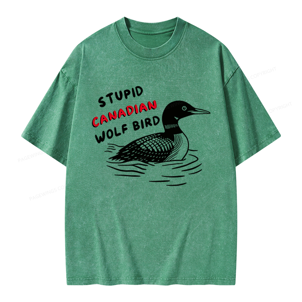 Pagewings Stupid Canadian Wolf Bird Unisex Washed T-shirt