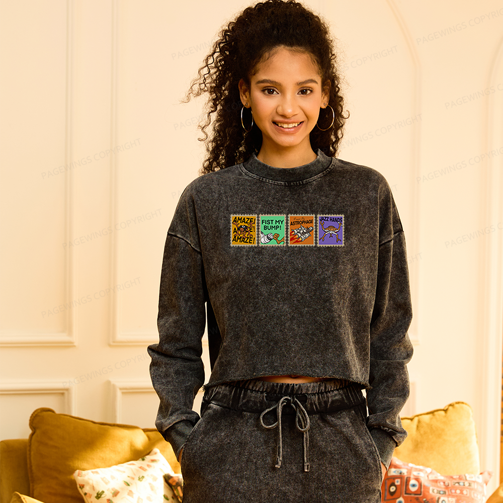 Pagewings Sci Fi Nerd Stamp Washed Crop Sweatshirt