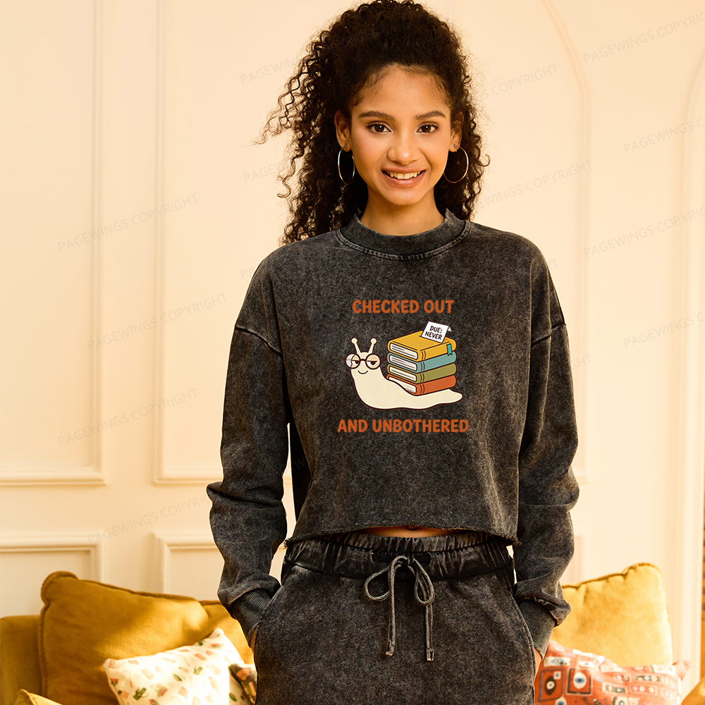 Pagewings Checked Out And Unbothered Washed Crop Sweatshirt