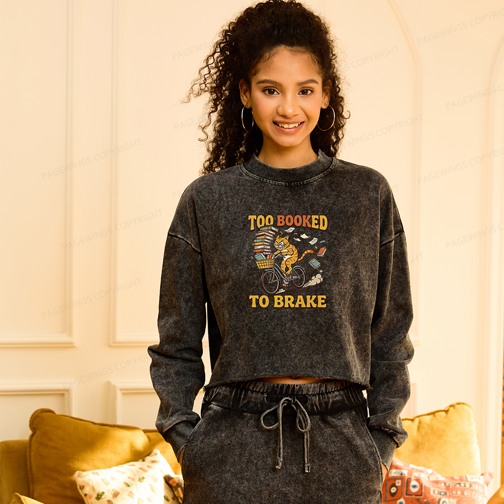 Pagewings Too Booked To Brake Washed Crop Sweatshirt