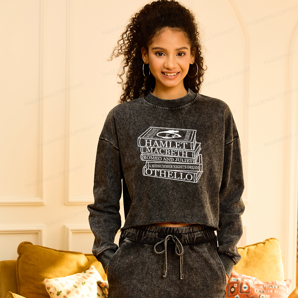 Pagewings Shakespeare Best Books Washed Crop Sweatshirt