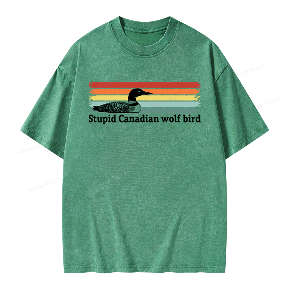 Pagewings Stupid Canadian Wolf Bird Unisex Washed T-shirt