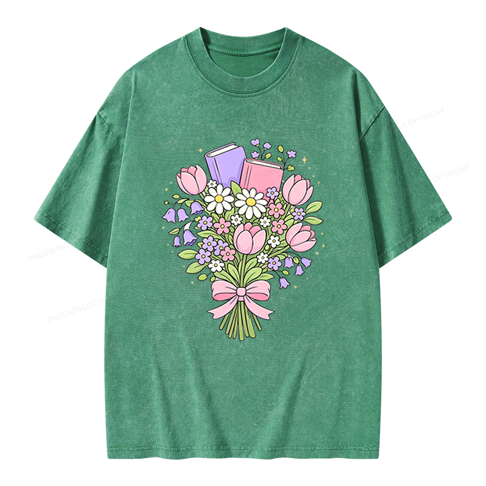 Pagewings Spring Book Bouquet Unisex Washed T-shirt