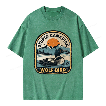 Pagewings Stupid Canadian Wolf Bird Unisex Washed T-shirt
