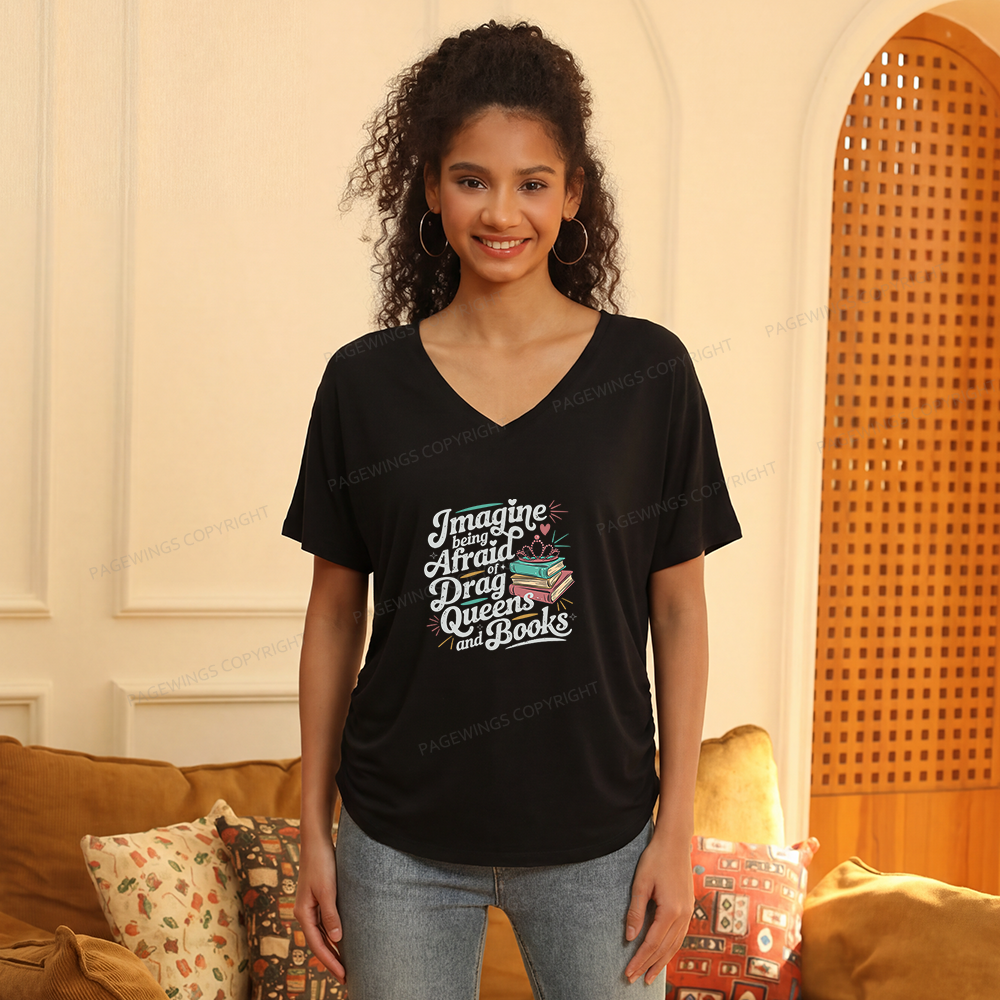 Pagewings Imagine Being Afraid Of Drag Queens And Books Soft Women's Modal V-neck T-shirt