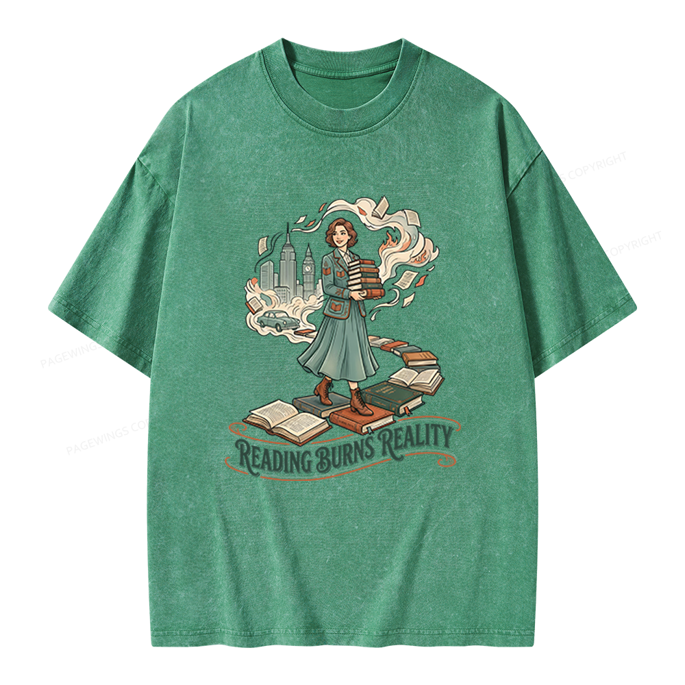 Pagewings Reading Burns Reality Unisex Washed T-shirt