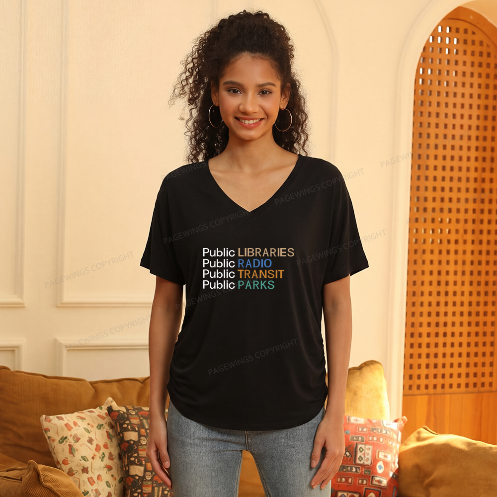 Pagewings Public Libraries Radio Transit Parks Soft Women's Modal V-neck T-shirt
