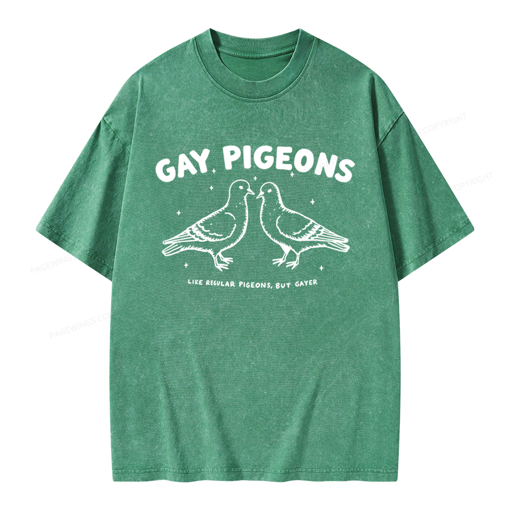 Pagewings Gay Pigeons Unisex Washed T-shirt